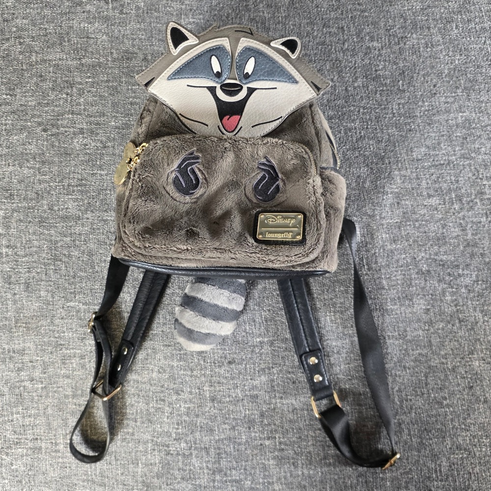 Disney Loungefly Pocahontas Meeko Plush Mini Backpack Grey Raccoon WDBK1264
